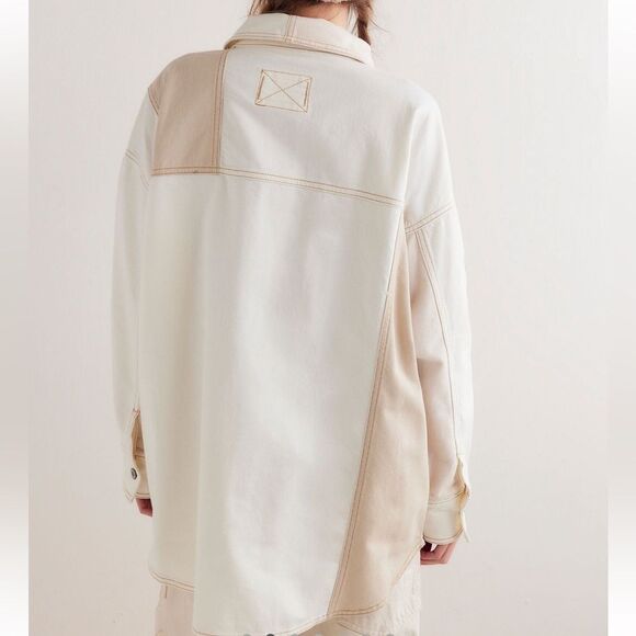 Free People We the Free Ivory Mountain Roads Denim Shirt NWOT - Picture 6 of 12